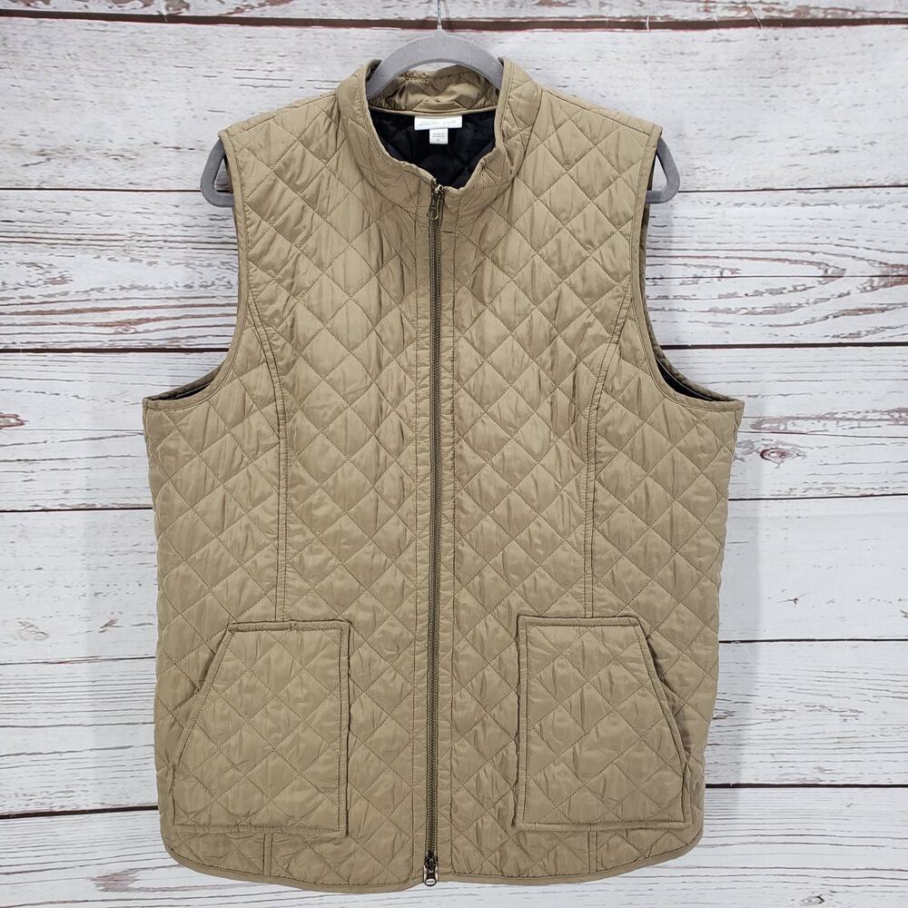 J.Jill Heritage Tan Beige Quilted Full Zip Vest Women's  Size XL
